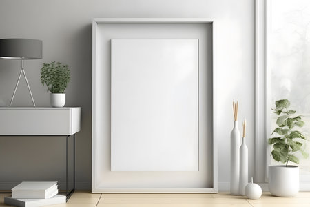 Mock up poster frame in modern interior background, 3d renderの素材