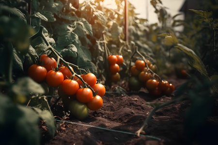 Ripe tomatoes in a greenhouse. selective focus. nature.の素材