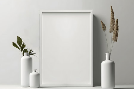 Mock up poster frame in interior background. 3d render illustrationの素材