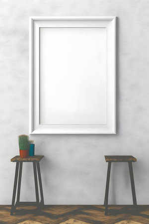 Blank picture frame mockup in interior background. 3D renderingの素材