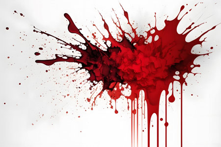 Red paint splashes isolated on white background. 3D illustration.の素材