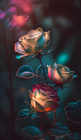 Beautiful roses in the garden. Vintage style toned picture.の素材