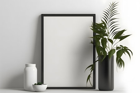 Mockup poster frame in interior background, 3D render illustrationの素材