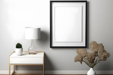 Mock up poster frame in modern interior background, 3D renderの素材