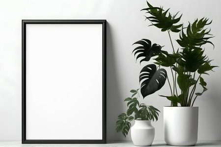 Mock up poster frame in modern interior background, 3d renderの素材