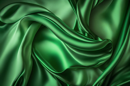 Closeup of rippled green silk fabric, 3d renderの素材