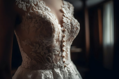 Beautiful wedding dress on the bride's body. Close-upの素材