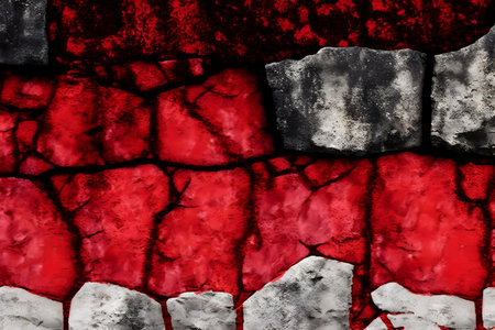 Grunge cracked wall texture background. Red and black colors.の素材