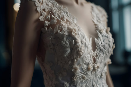 Wedding dress on a mannequin in the studio.の素材
