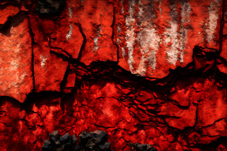 Abstract background of cracked red paint on the wall. 3d renderingの素材