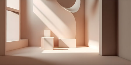 3d rendering, abstract geometric forms, podium for product presentation.の素材