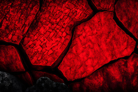 Cracked red stone wall texture background. 3d render illustration.の素材