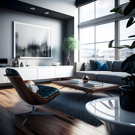 Modern living room interior with sofa and coffee table. 3D renderingの素材