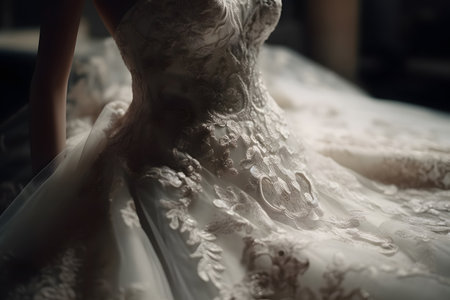 Details of the wedding dress worn by the bride before the wedding ceremonyの素材
