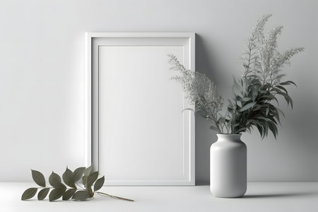 Mock up poster frame in interior background, 3D render illustrationの素材
