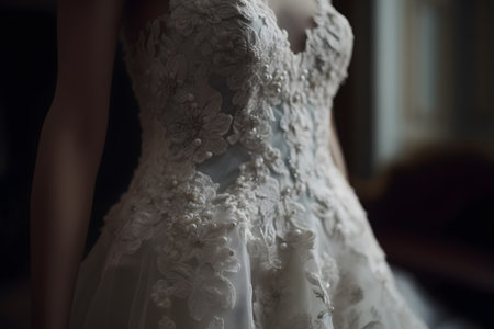 wedding dress on a mannequin in the interior of the roomの素材