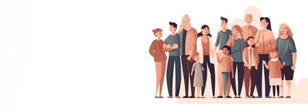 Happy family standing together. Parents, children and grandparents. Isolated flat vector illustrationの素材