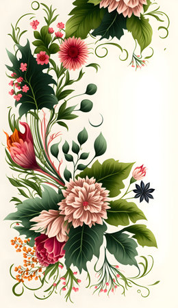 Vintage floral card with dahlias and leaves. Vector illustration.の素材