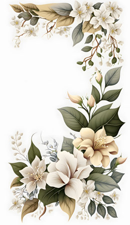 Bouquet of jasmine flowers with green leaves. Vector illustration.の素材