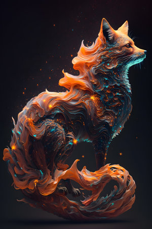 Fractal illustration of a fox in an abstract form. art design.の素材