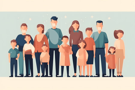 big family. Vector illustration in flat design style. happy family.の素材