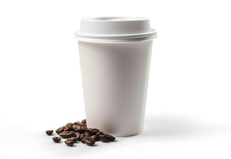 Coffee cup with coffee beans on white background. 3d illustrationの素材