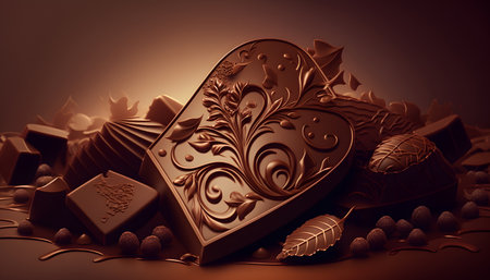 3d illustration of Valentine's day chocolate background with hearts and flowersの素材