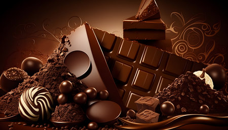 Chocolate background with chocolate candies, realistic 3d vector illustrationの素材