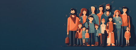 happy family. Parents with children. Vector illustration in cartoon style.の素材