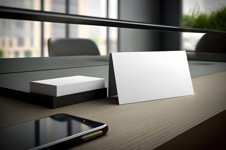 Blank business card on the table. 3d rendering mockupの素材