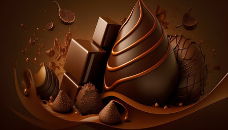 Chocolate candy in chocolate glaze. 3D rendering, 3D illustration.の素材