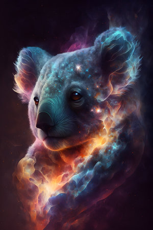 Cute koala in a cosmic space. 3D illustration.の素材