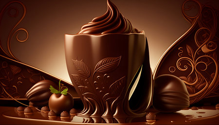 Chocolate candies on a dark background, 3d illustration.の素材