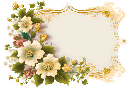 Vintage frame with spring flowers on white background. Vector illustration.の素材