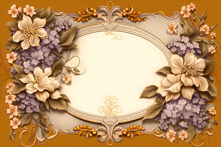 Vintage floral frame with lilac flowers. Template for greeting card.の素材