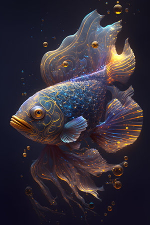 Beautiful fish on a dark background. 3d rendering, 3d illustration.の素材