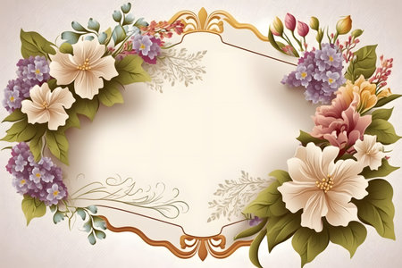 Vintage floral frame with flowers and leaves. Vector illustration.の素材
