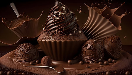 Chocolate truffles on a dark background. 3d renderingの素材