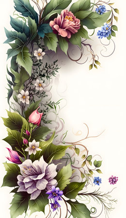 Abstract floral background with flowers and leaves. Hand drawn vector illustration.の素材