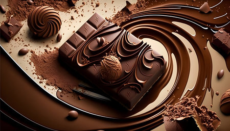 Chocolate bar and cocoa powder on brown background. 3d renderingの素材