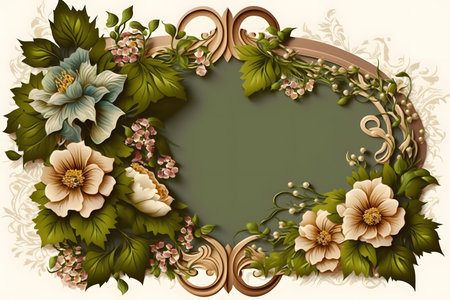 Vintage frame with flowers and leaves. Vector illustration for your designの素材