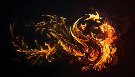 Fire flames isolated on black background. 3d rendering, 3d illustration.の素材