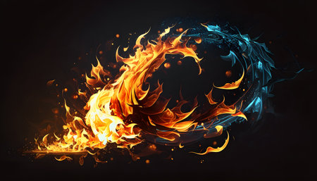 Abstract fire flames on dark background. Vector illustration. EPS 10.の素材