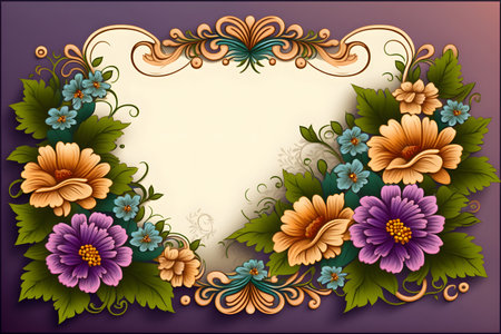 Vintage floral background with ornate frame and place for text.の素材