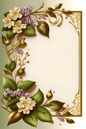 Vintage background with flowers, leaves and gold ornaments.の素材