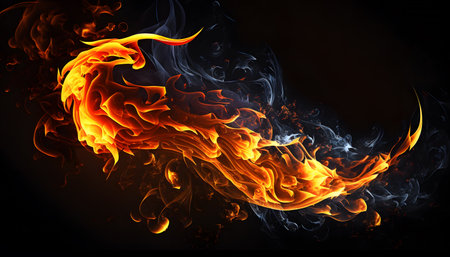 Fire flames isolated on black background. abstract background. design element.の素材