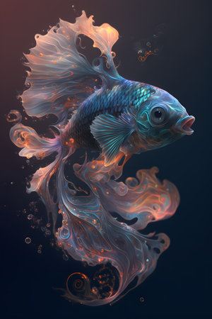 Siamese fighting fish on black background,3d rendering.の素材
