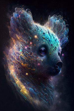 Digital illustration of a monster in space with stars and nebula.の素材