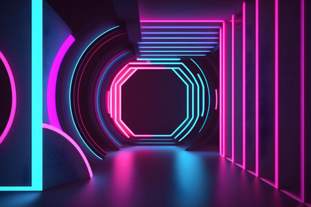 3d render, abstract background with neon lights. Futuristic interiorの素材