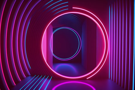 Abstract neon background. 3d rendering, 3d illustration. neon tunnel.の素材